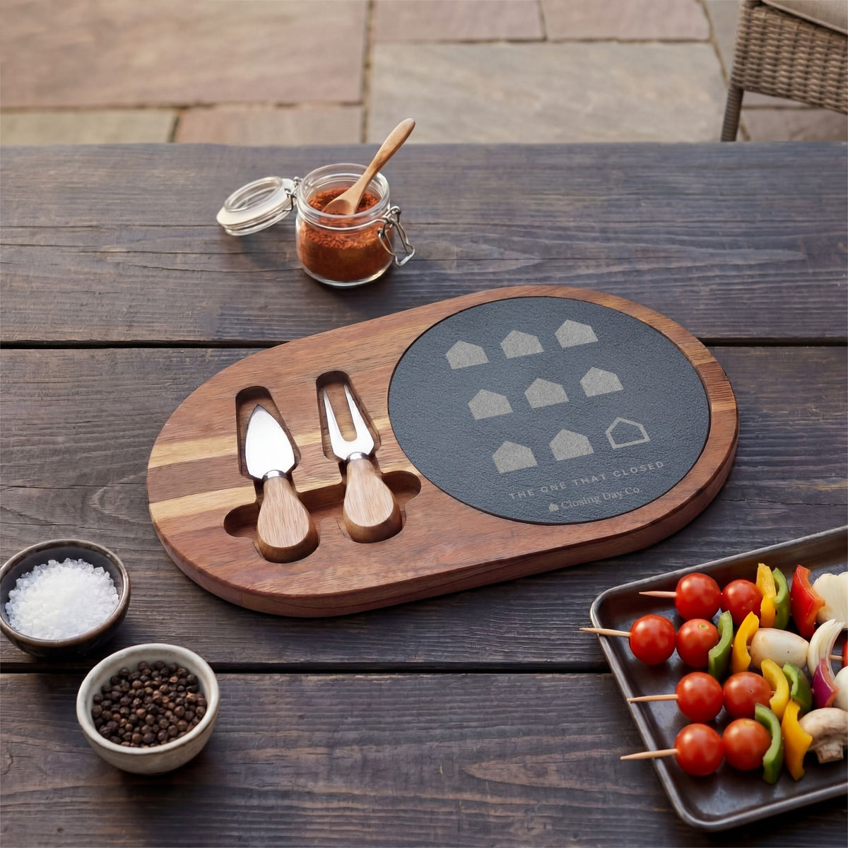 The One That Closed engraved charcuterie board by Closing Day Co.