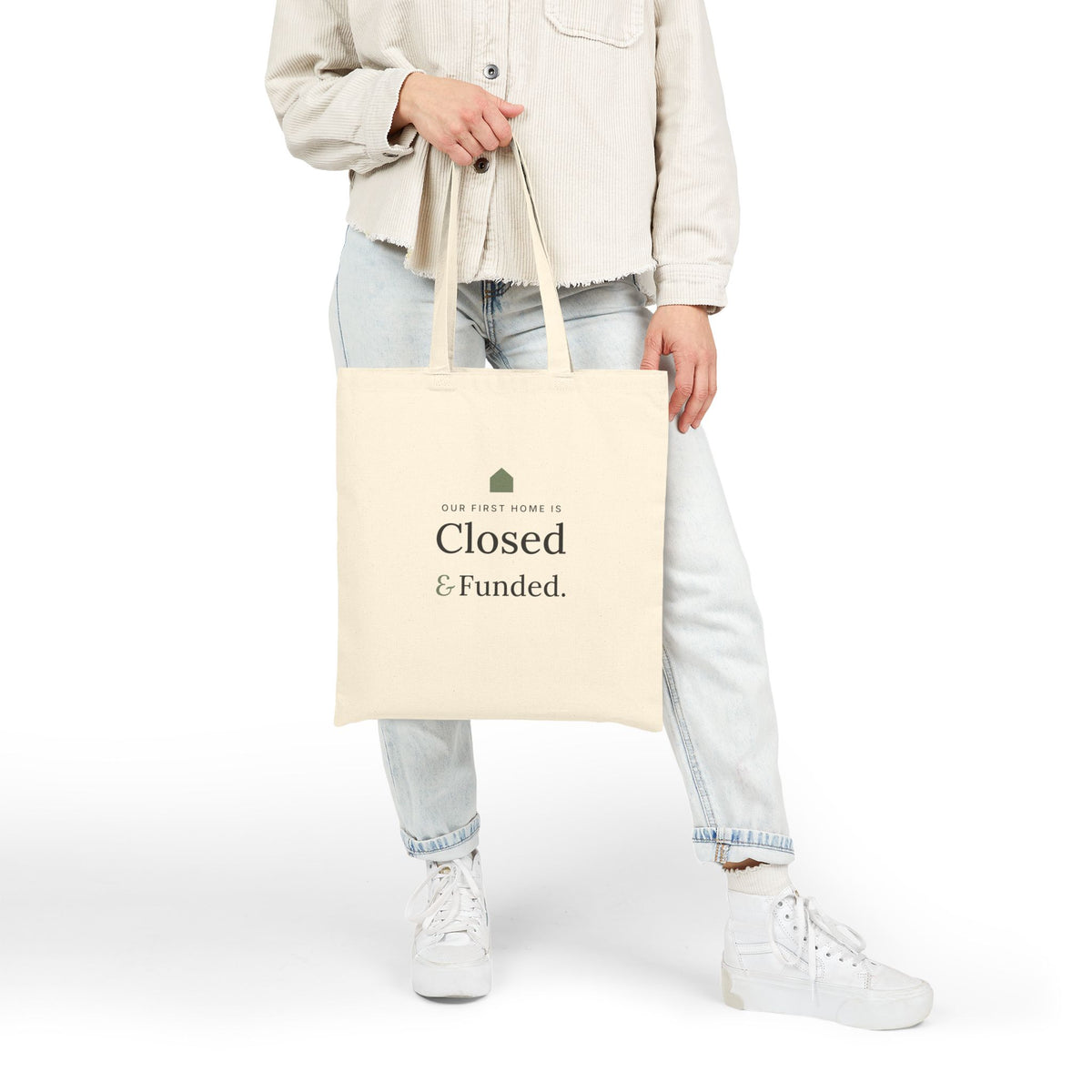 Natural Our First Home Is Closed & Funded tote carried by a new homeowner