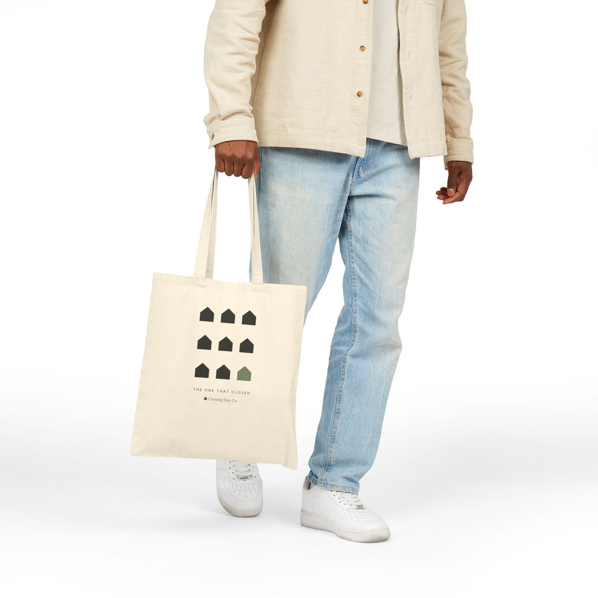 Natural tote back with the sold-house grid by Closing Day Co.