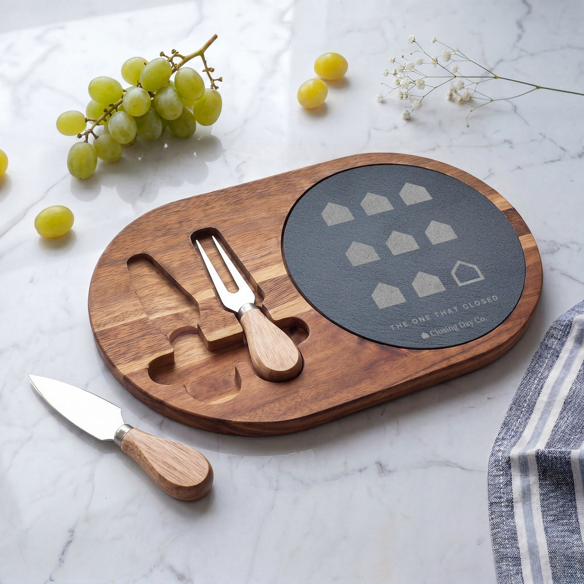 The One That Closed engraved charcuterie board by Closing Day Co.