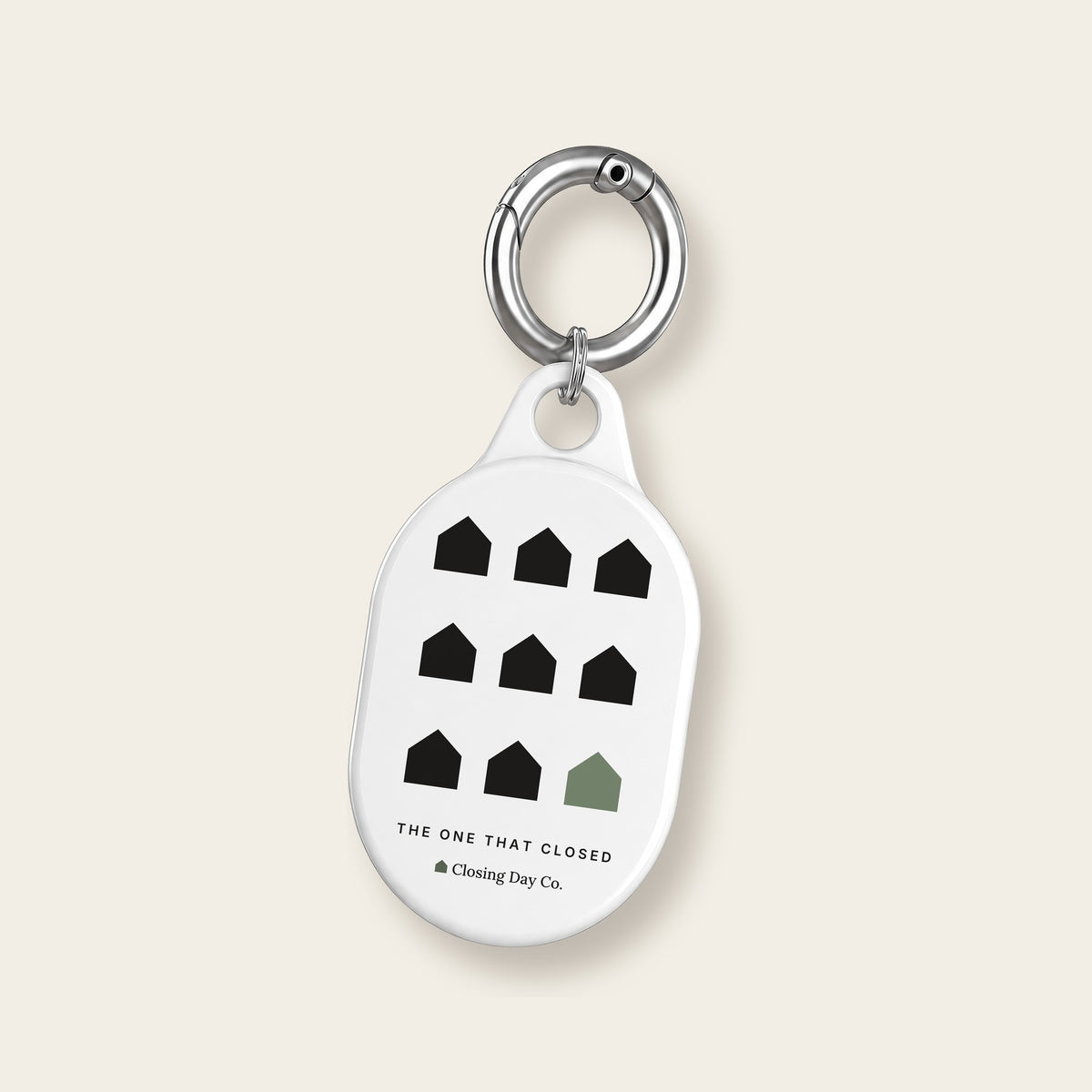 Personalized AirTag keychain with The One That Closed house-grid design - Closing Day Co. closing gift for clients