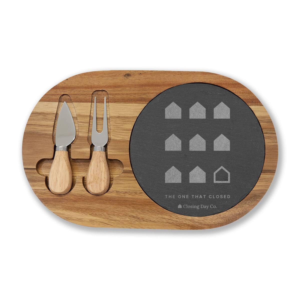 The One That Closed engraved charcuterie board by Closing Day Co.