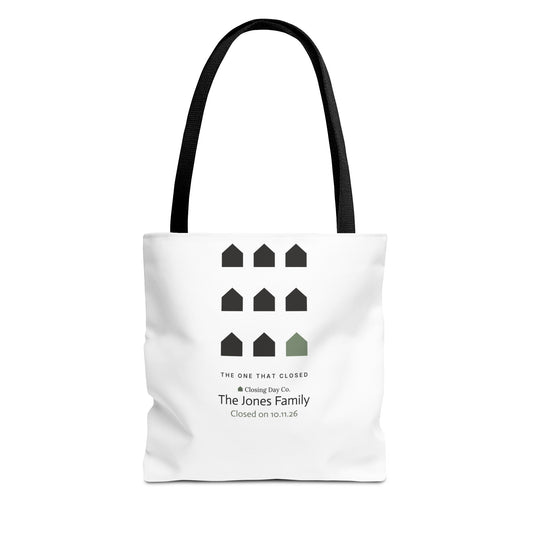 Personalized The One That Closed closing gift tote with family name